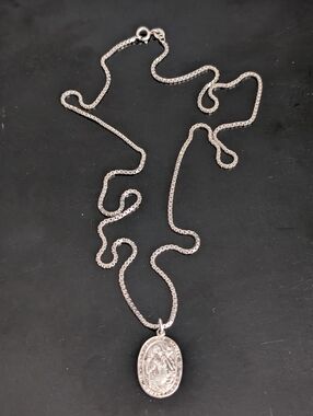 Vintage Sterling Silver St. Christopher Pendant And Box Chain Silver Necklace